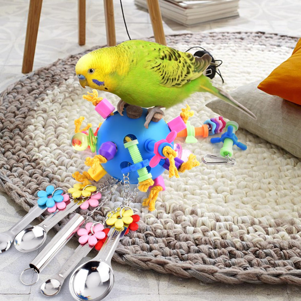 KATUMO Bird Toys wooden corks and plastic parts provide textured chewing stimuli.