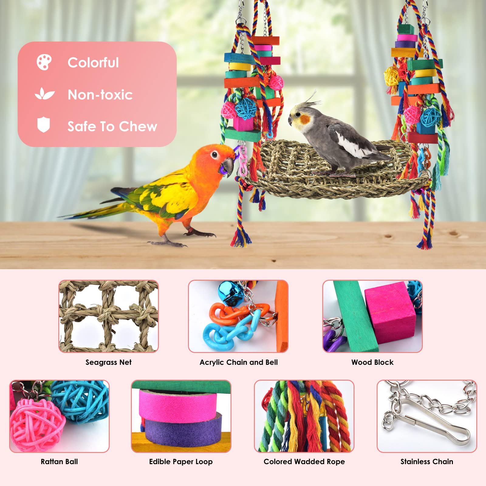 KATUMO colorful dyed chew pieces offer safe chewing and play for curious birds.