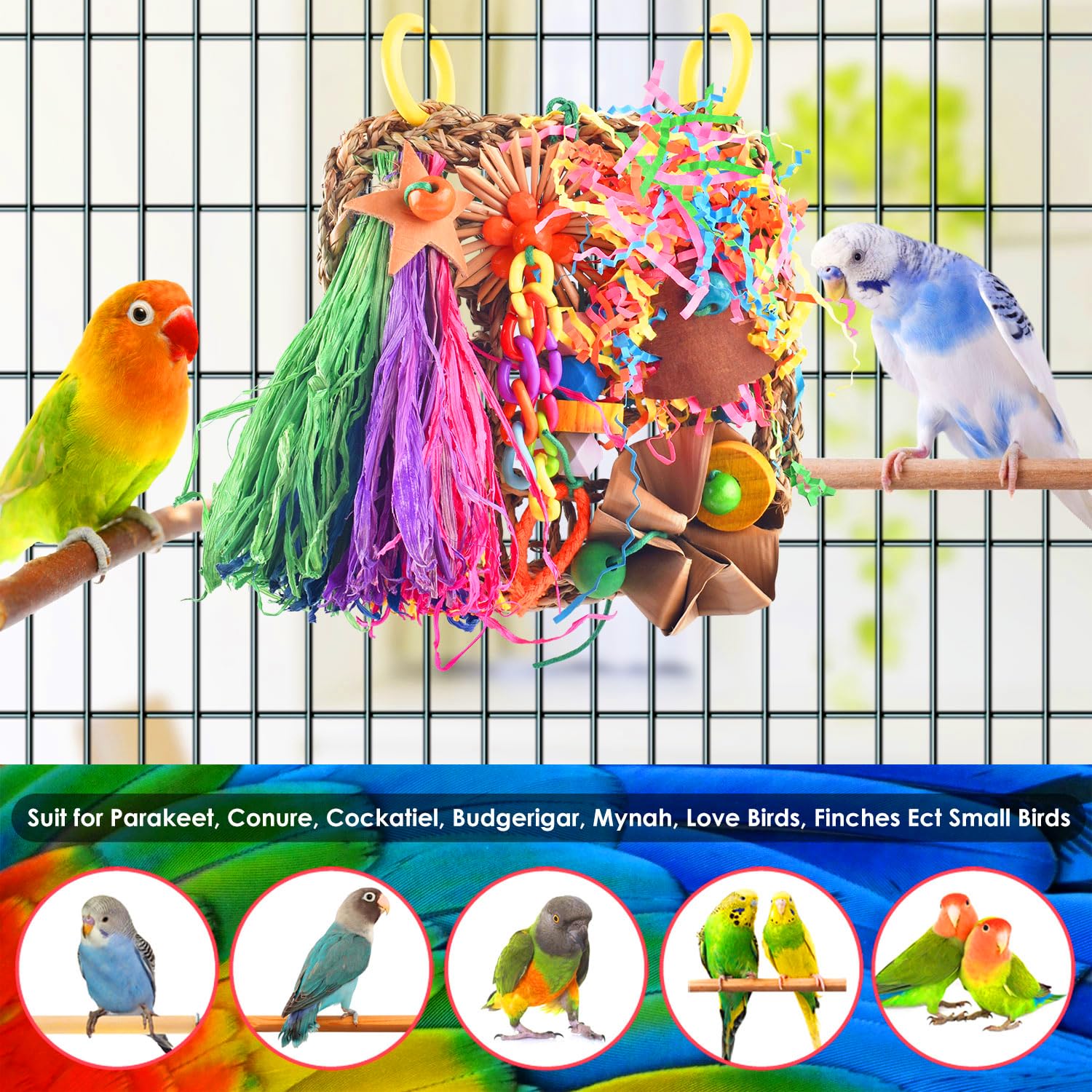 KATUMO Conure Toys colorful chew-wood pieces inspire play and curiosity.