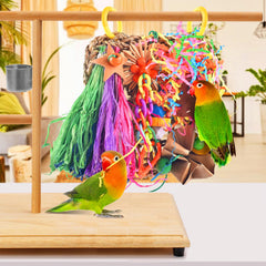 KATUMO Conure Toys foraging-climbing closeup highlights colorful safe materials.