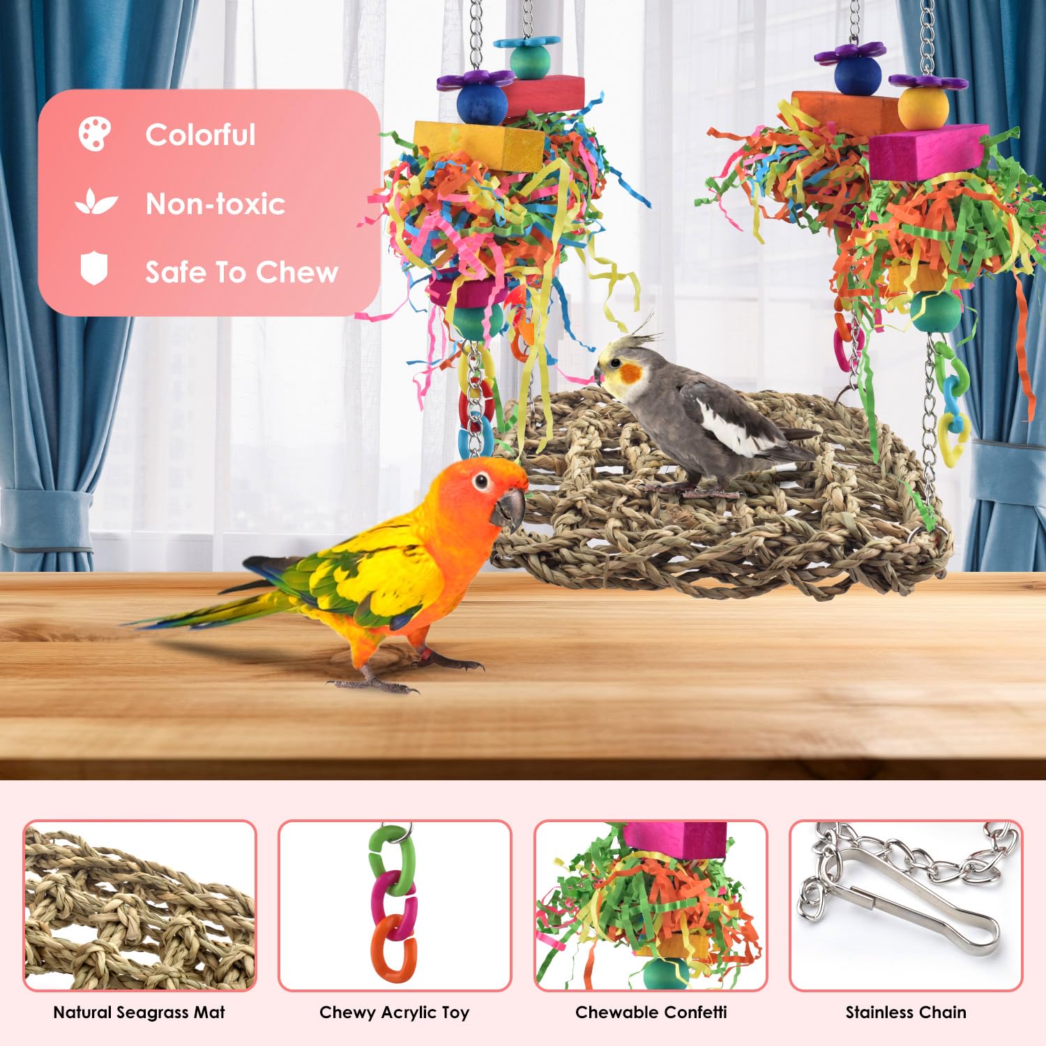 KATUMO Conure Toys stainless chains hanger for secure installation and sturdy perch setup