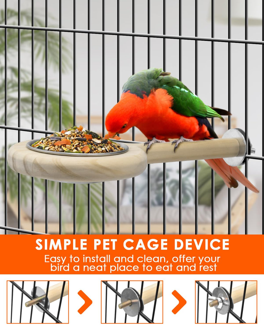 KATUMO feeding cup perch combo suits parakeet, canary, lovebird and more.