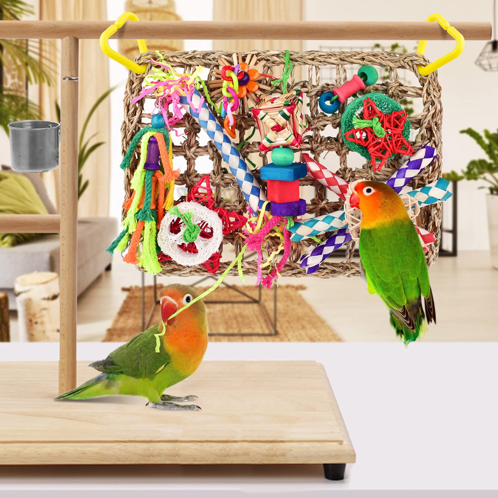 KATUMO hanging bird toy with acrylic flower chain for climbing.