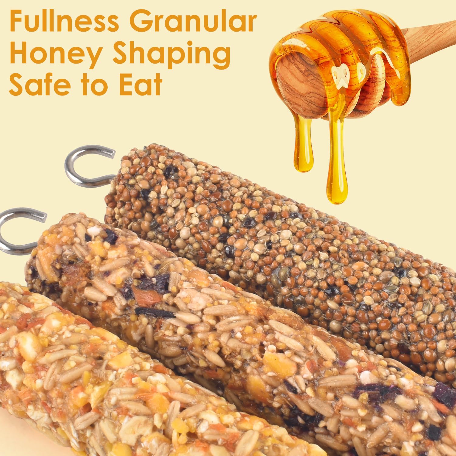 KATUMO Parrot Treats core nutrient grains closeup emphasizes coarse fiber and vitamins.