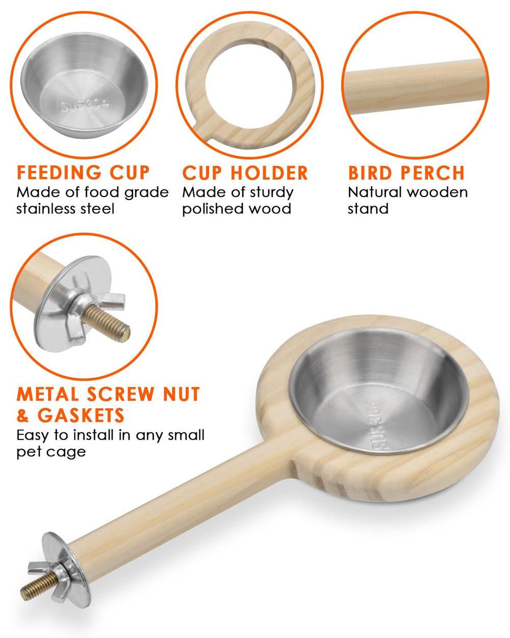 KATUMO perch with bowl setup demonstrates versatile cage installation options.