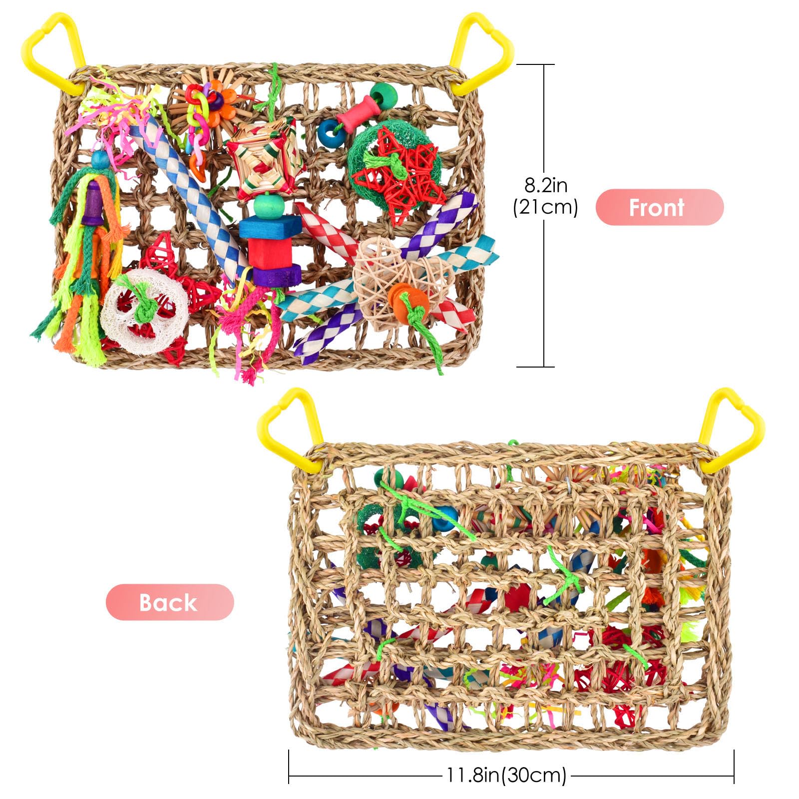 KATUMO seagrass woven hammock bird toy with safe chewing surface.