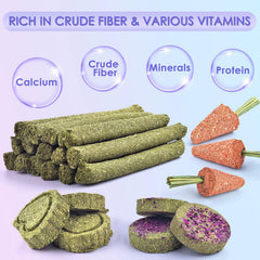 KATUMO Timothy hay sticks carrot form invites natural chewing and fiber intake.