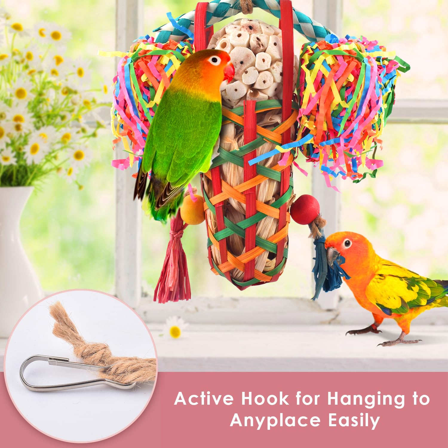 KATUMO wooden-bead chew toy supports natural beak wear and handling.