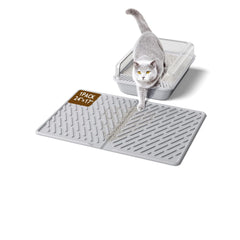 Kaxionage cat litter mat with diagonal grooves traps litter and protects floors.