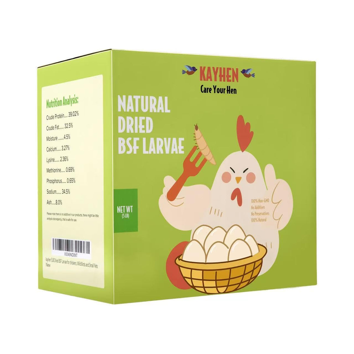 KAYHEN dried-bsfl-larvae-bag shows a protein-rich poultry treat ready to feed.