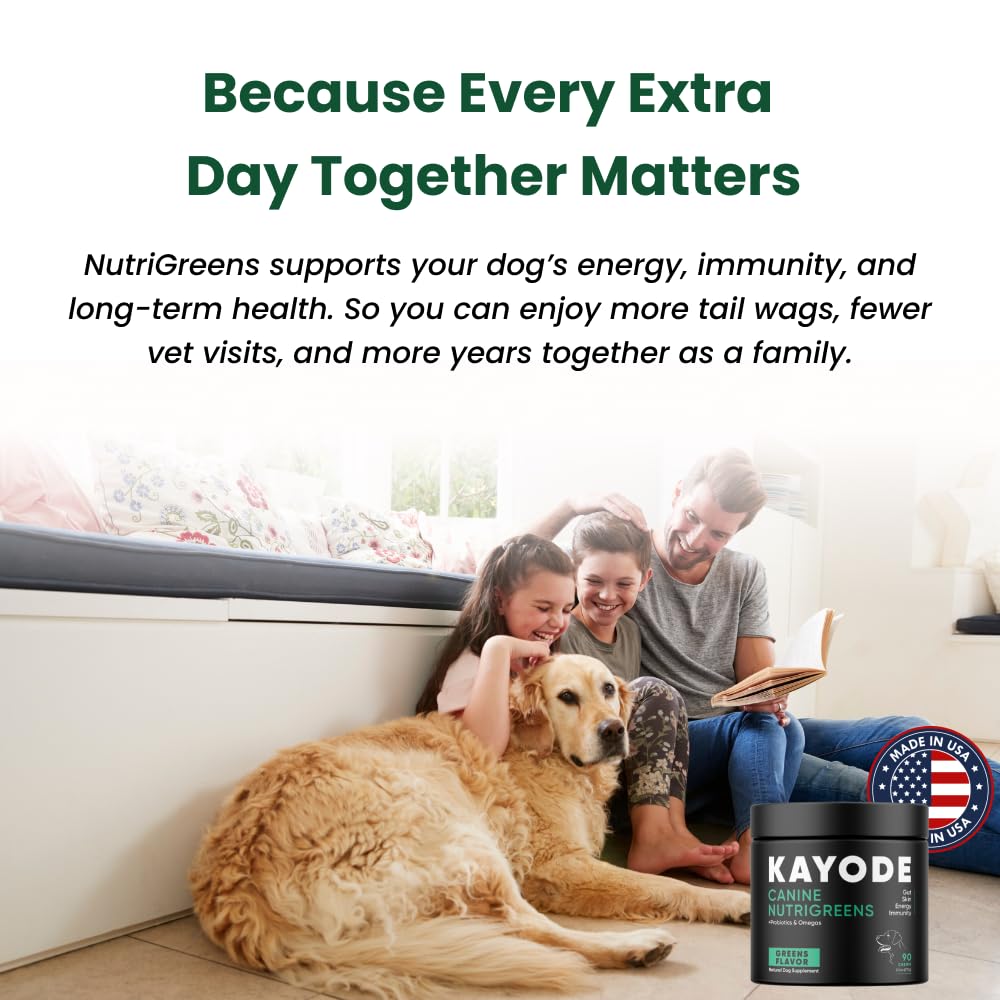 Kayode NutriGreens spirulina ingredients highlight natural vitality for dogs.