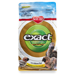 Kaytee Exact Hand Feeding formula packaging highlighting high-fat nutrition for chick growth