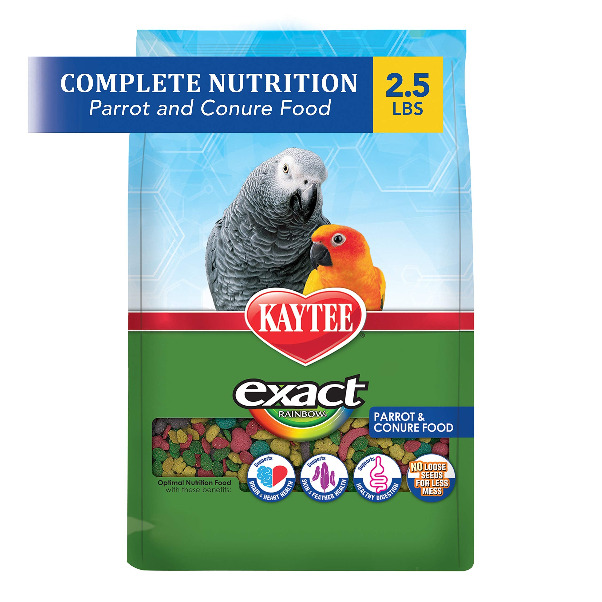 Kaytee Exact Rainbow nuggets close-up showing uniform nutrition for vibrant plumage.