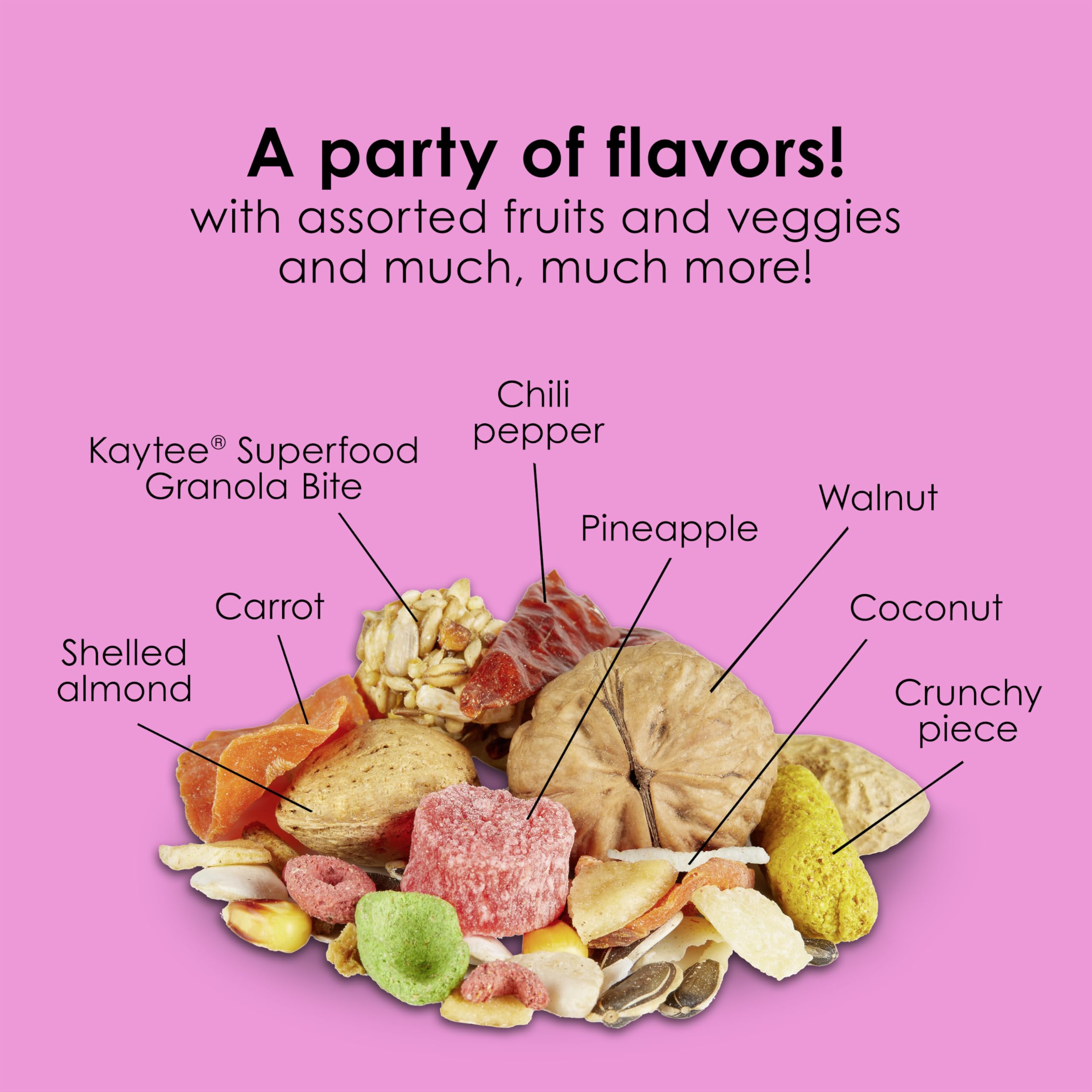 Kaytee Fiesta Big Bites Macaw Food packaging side view demonstrates trust and heritage.