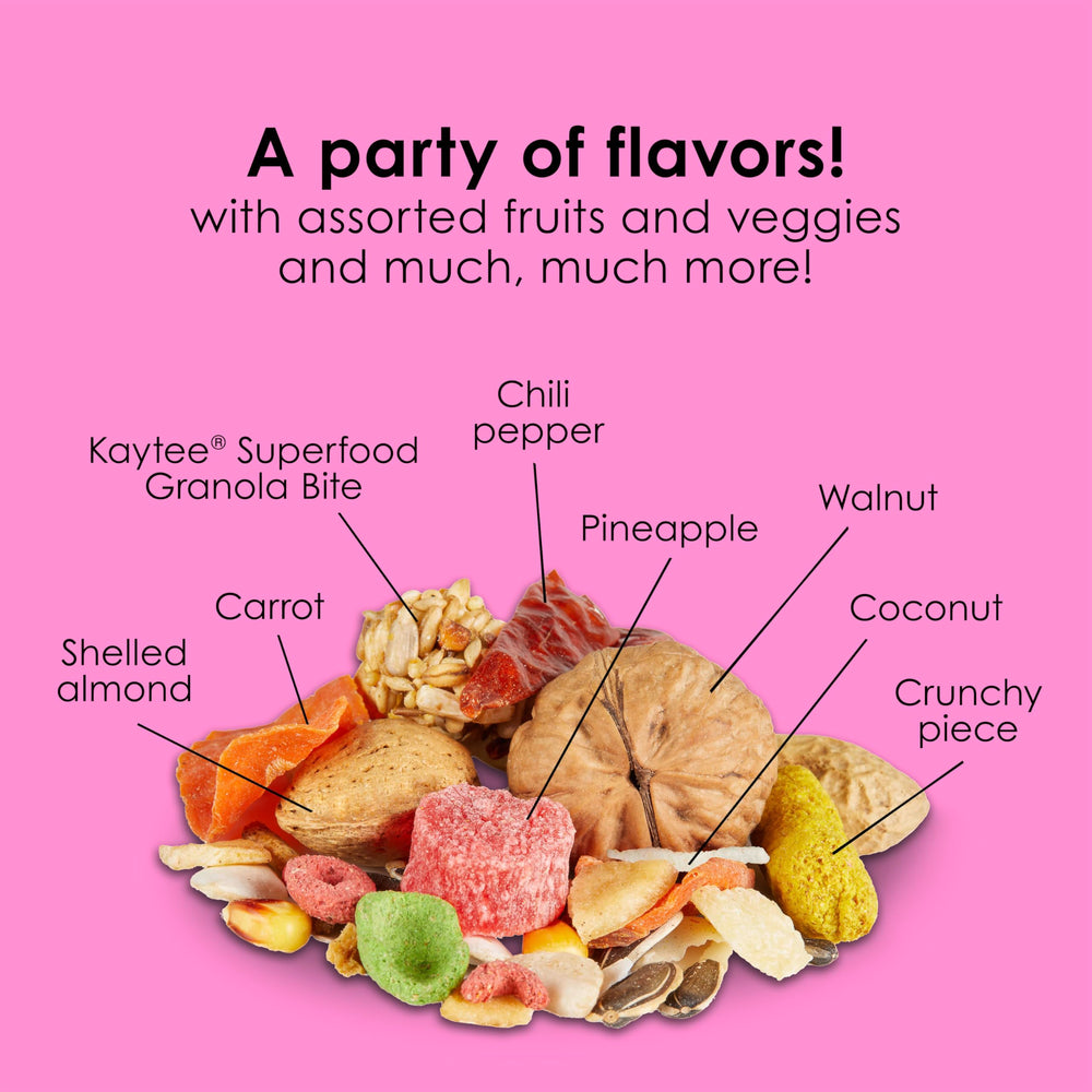 Kaytee Fiesta Big Bites Macaw Food packaging side view demonstrates trust and heritage.
