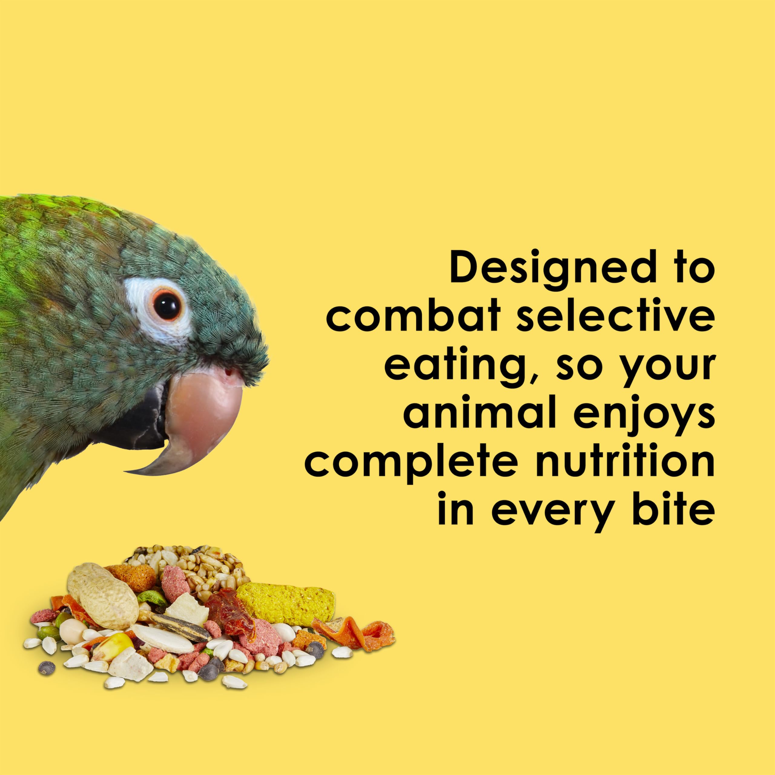 Kaytee Fiesta Big Bites antioxidants and omega-3-rich formula supports overall health.