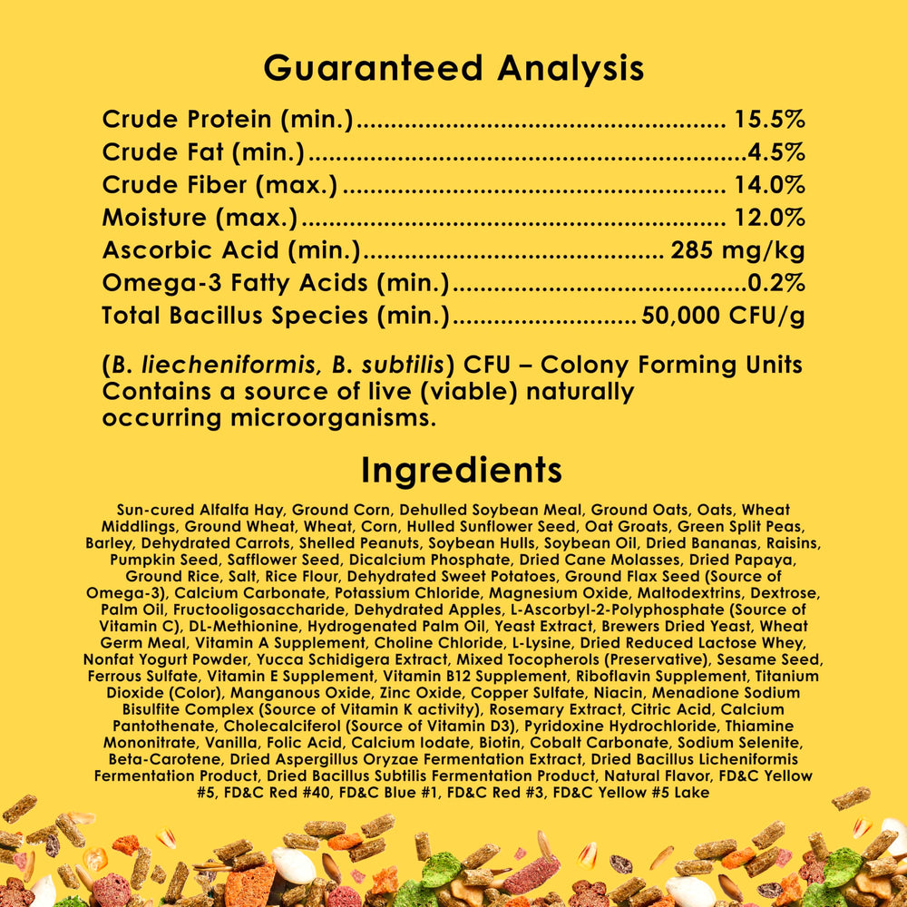 Kaytee Fiesta 25 lb bag illustrates value and long-lasting feeding.