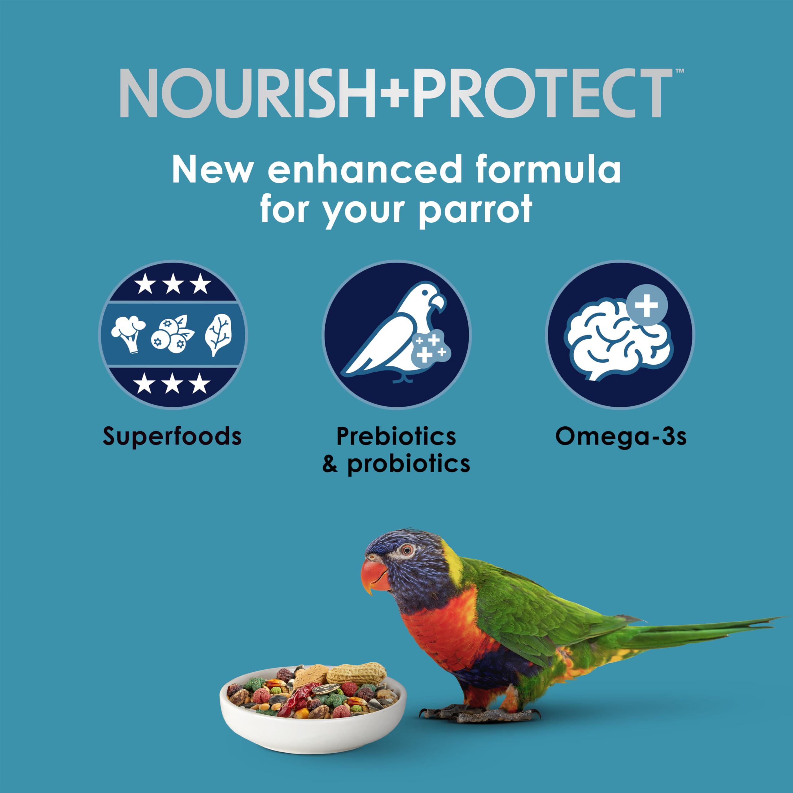 Kaytee Forti-Diet Pro Health parrot food close-up ingredients including fruits and nuts