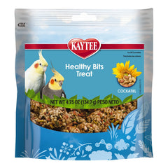 Kaytee Healthy Bits cockatiel treats in a bowl provide tasty enrichment and variety.