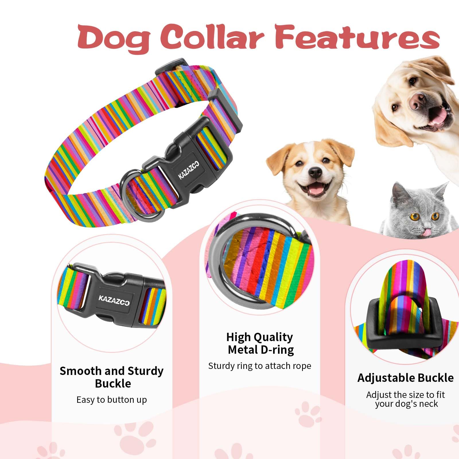 Kazazoo collar shows adjustable buckles for a secure, growing-dog fit.
