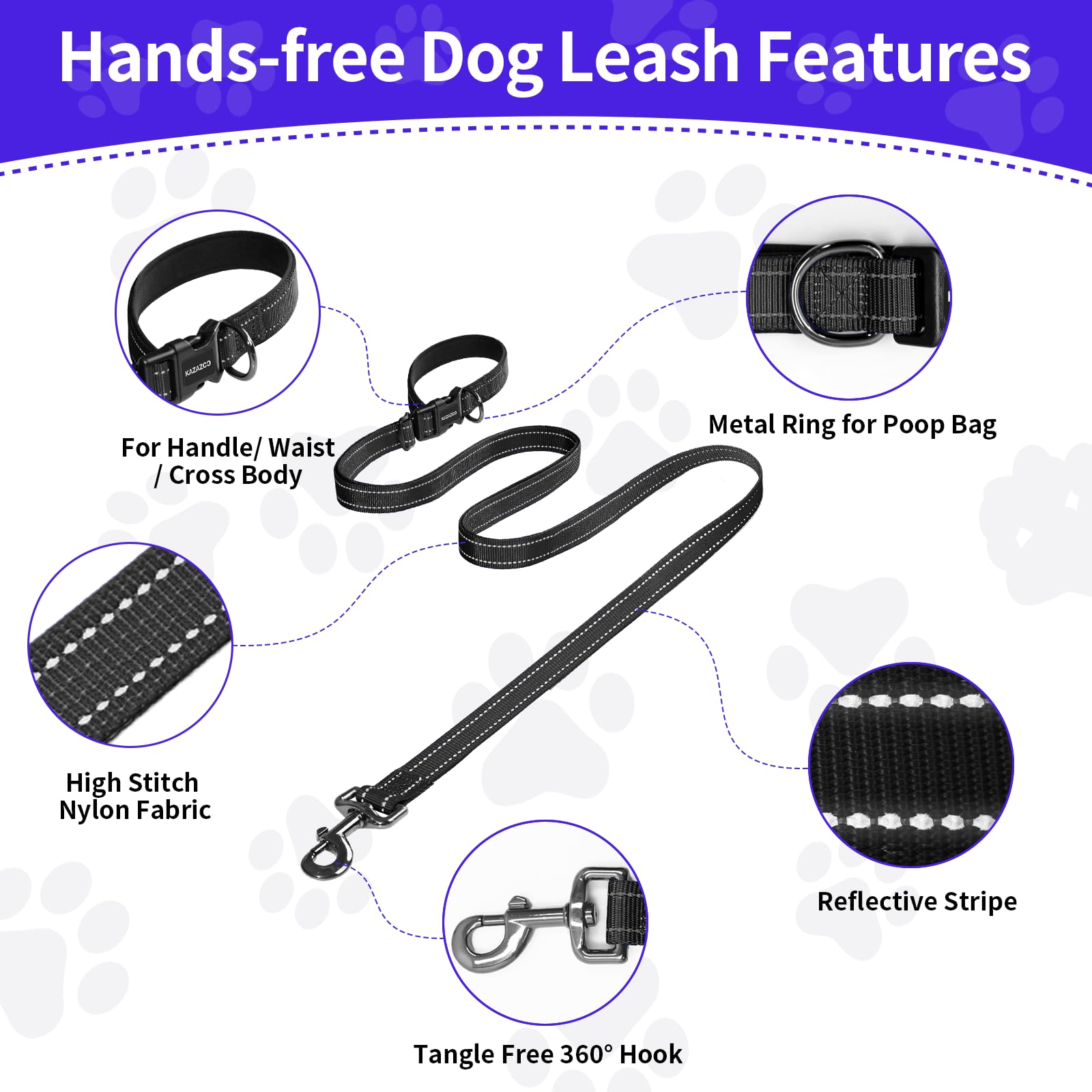 Kazazoo hands-free leash ballistic-nylon-fabric highlighting durability
