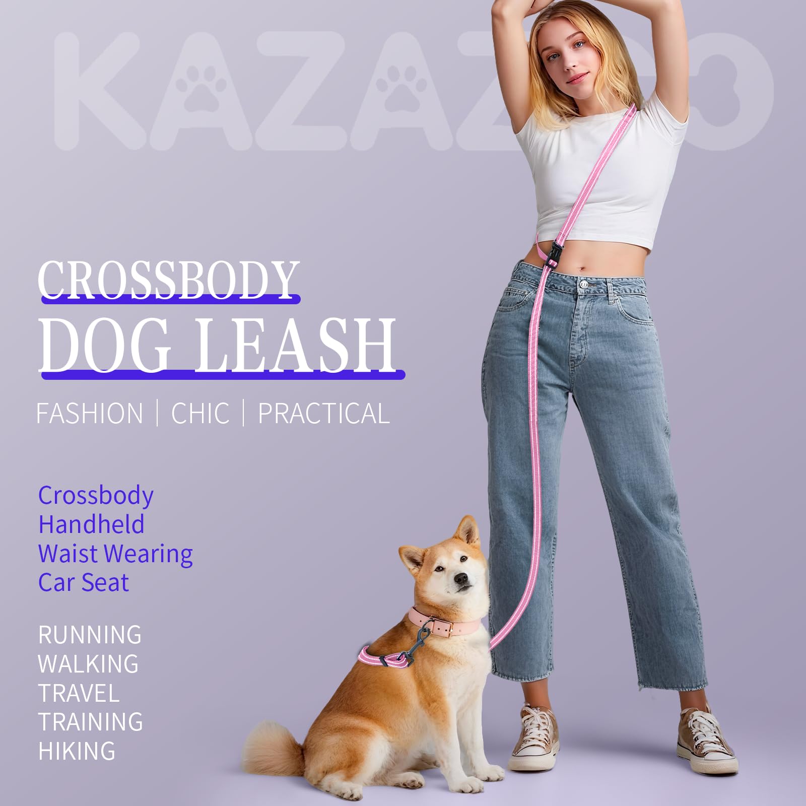 Kazazoo hands-free leash waist-strap in-use demonstrates hands-free convenience.