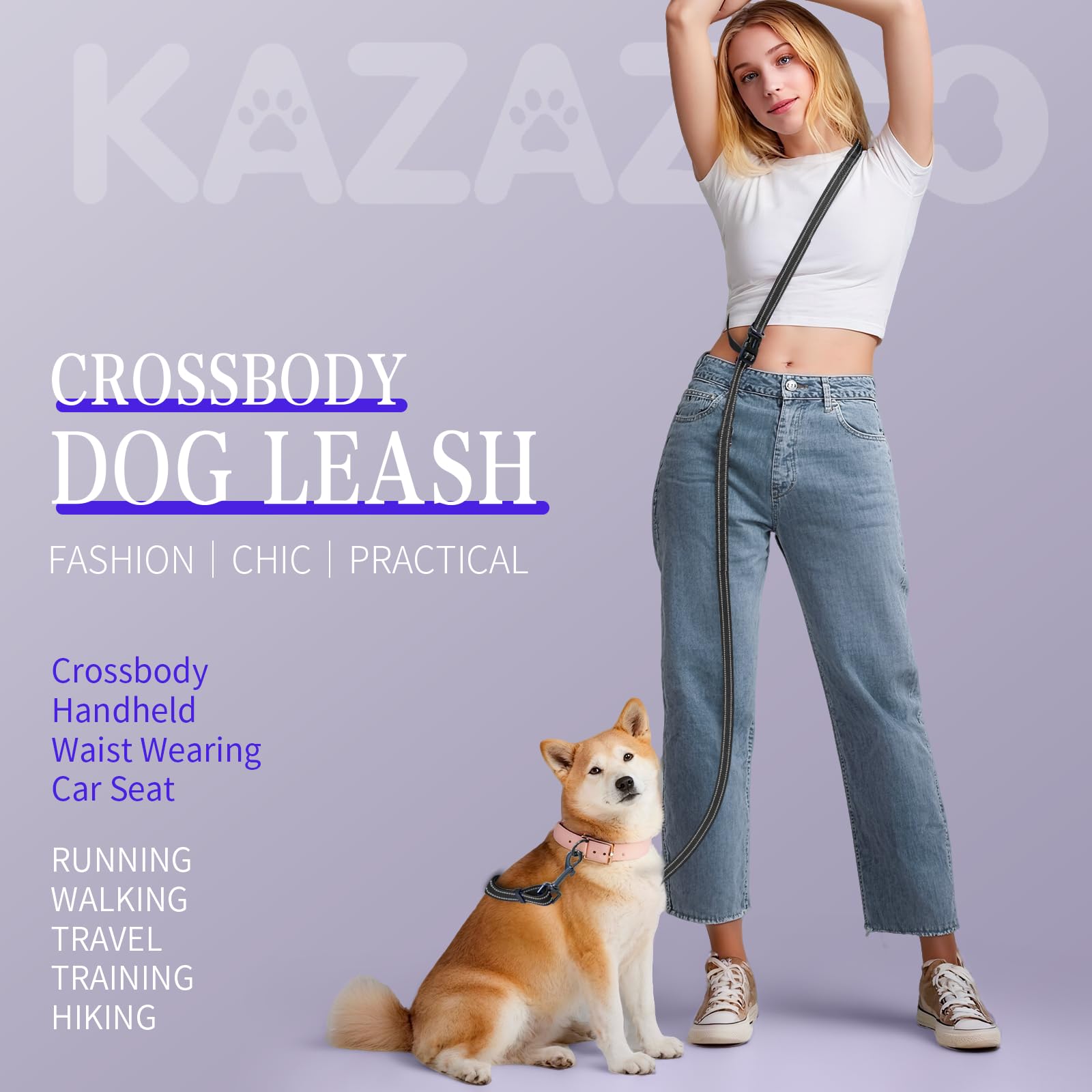 Kazazoo hands-free leash length-slider showing quick length adjustment