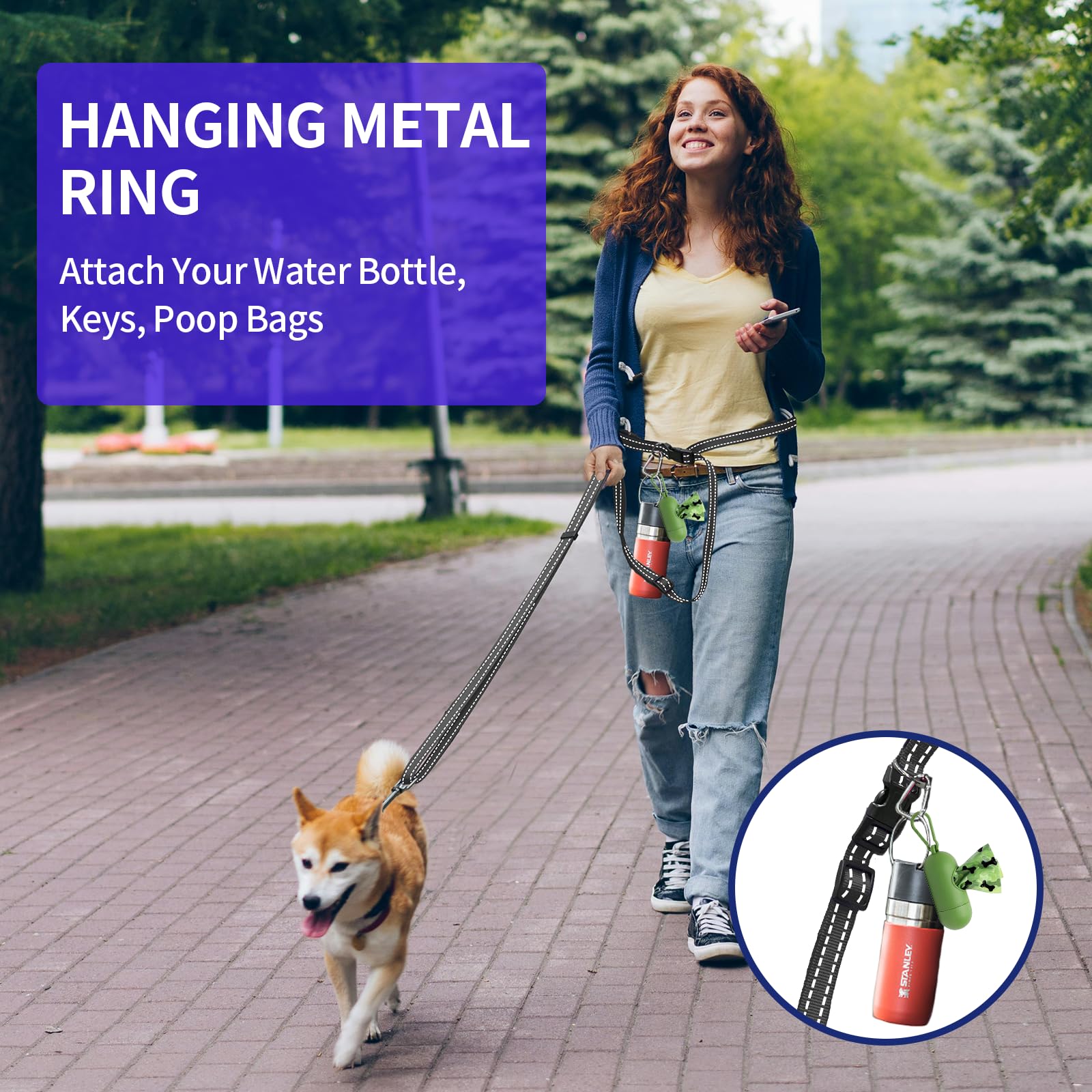 Kazazoo hands-free leash reflective-strips increasing night visibility