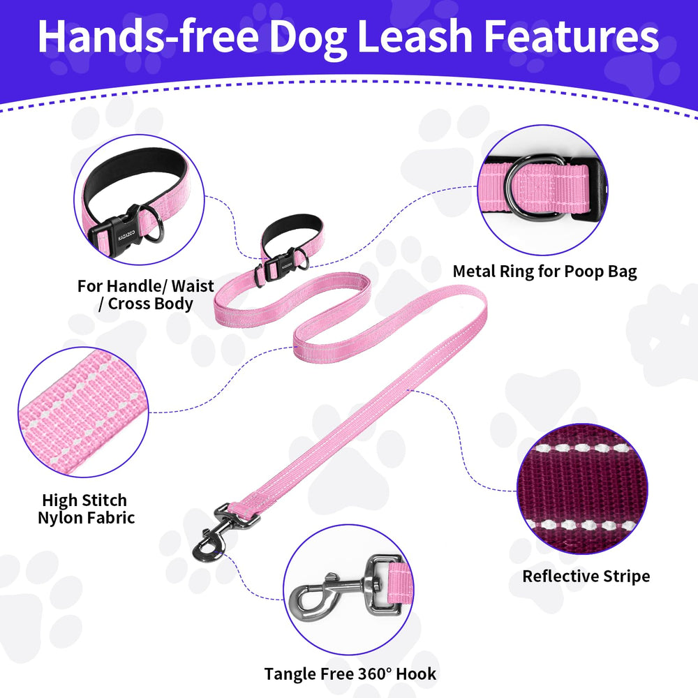 Kazazoo hands-free leash reflective strips view emphasizes night-time visibility.