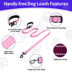 Kazazoo hands-free leash reflective strips view emphasizes night-time visibility.