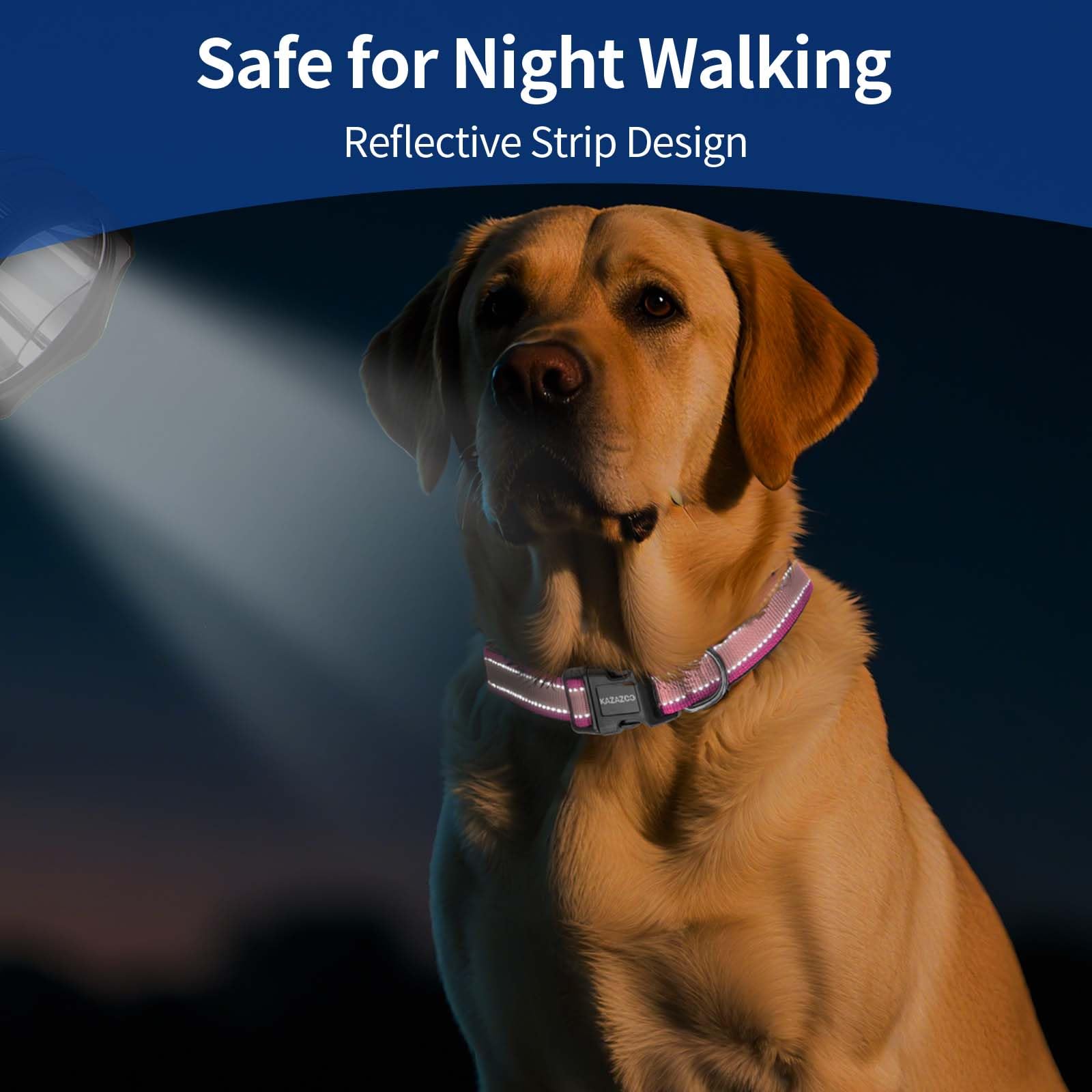Kazazoo Night-walk reflective threads collar pink-l boosts visibility.