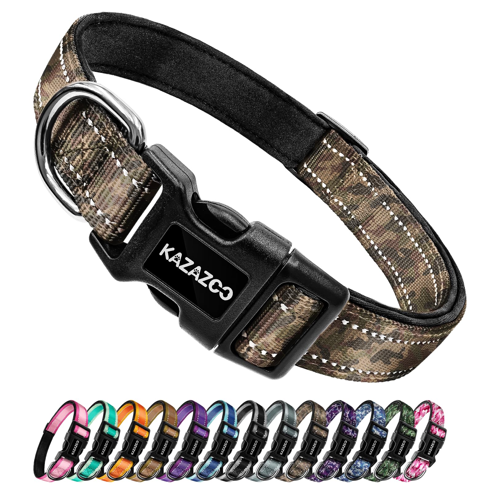 Kazazoo Reflective Collar close-up shows soft padding for long-walk comfort.
