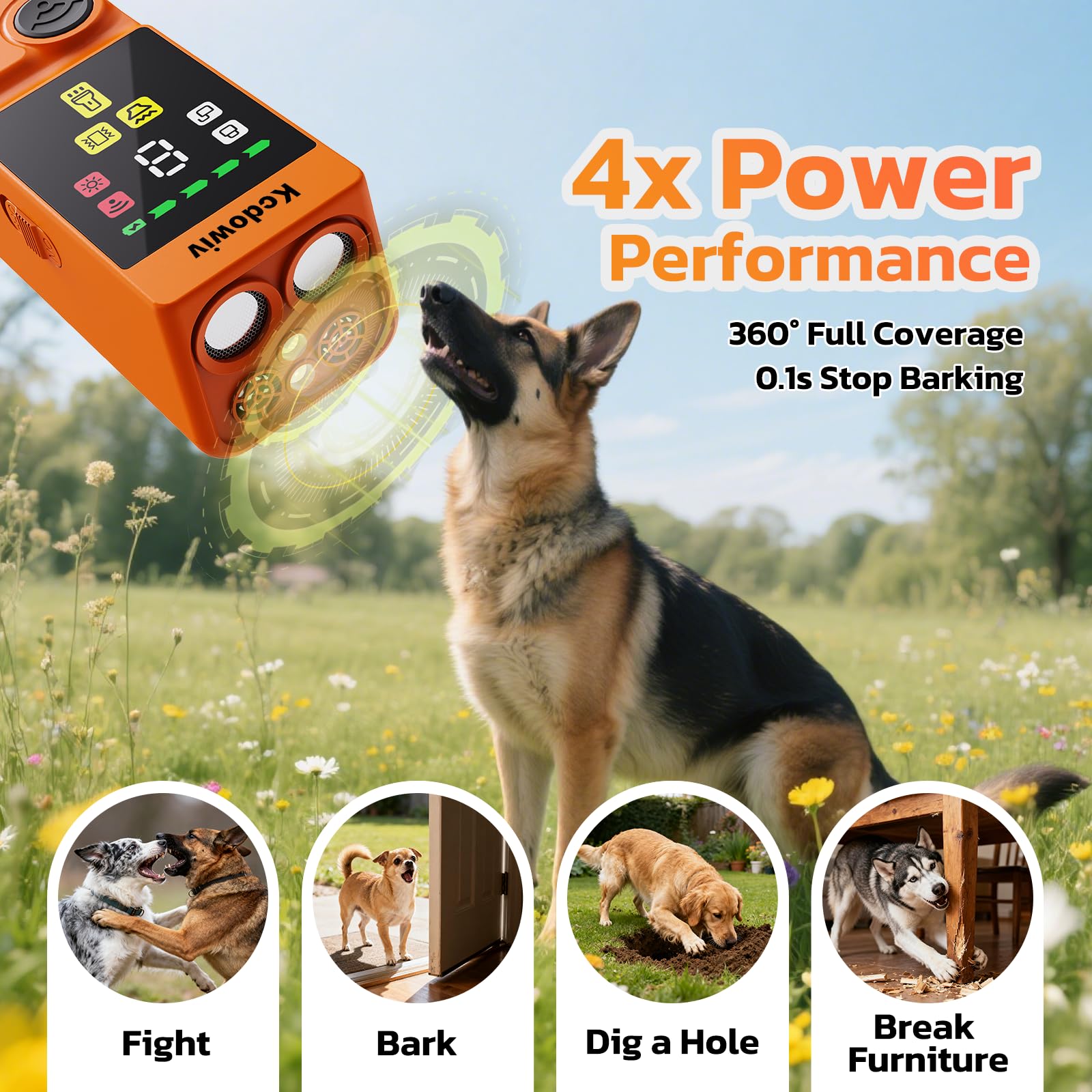 Kcdowiv bark deterrent demonstrates 59ft range for outdoor use