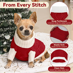 KCFESTIHUE dog sweater argyle knit red back view highlights stylish snug fit for tiny dogs