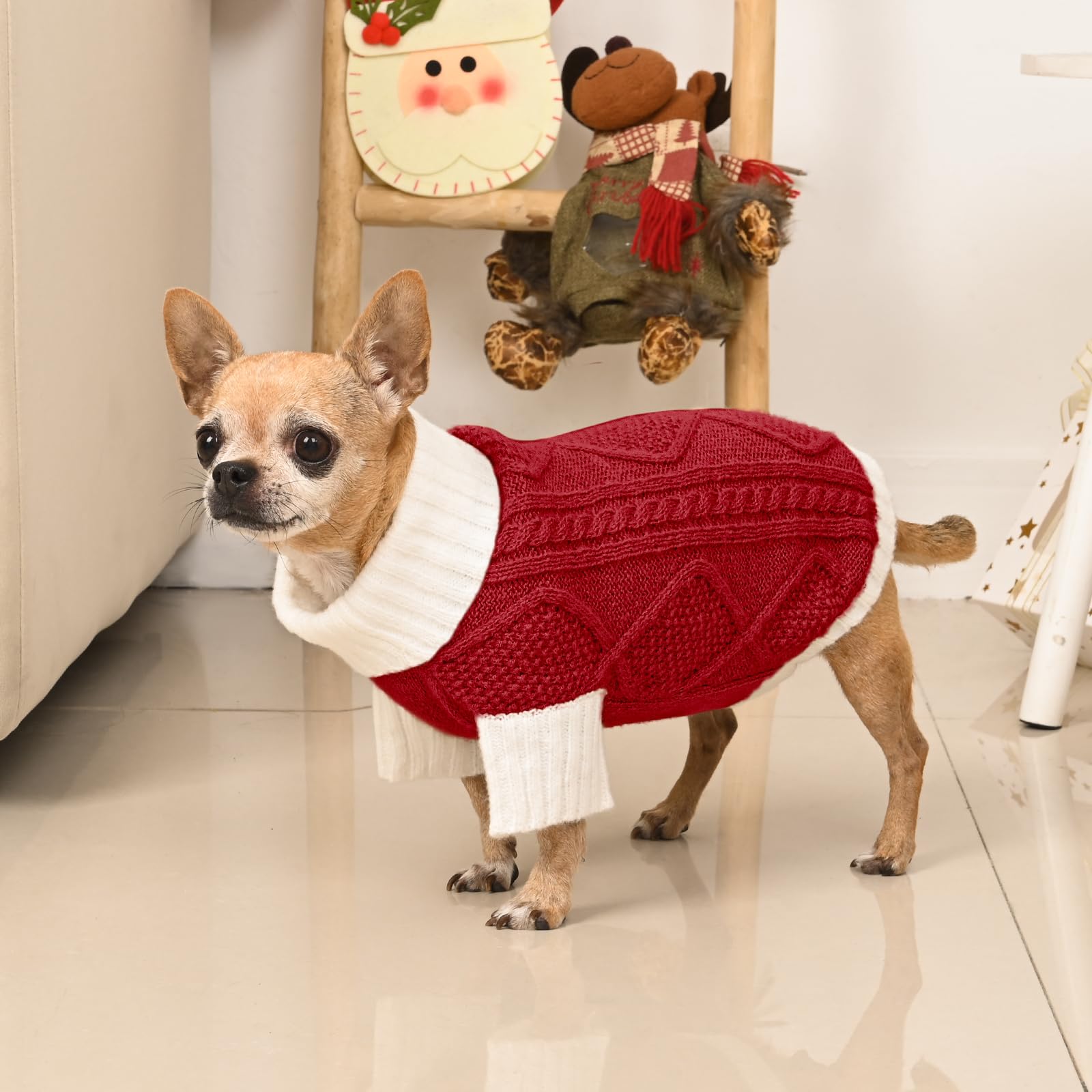 KCFESTIHUE dog sweater red high-cut belly design helps keep indoors cleaner
