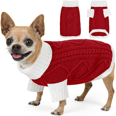 KCFESTIHUE dog sweater argyle knit red front view shows cozy warmth for small breeds