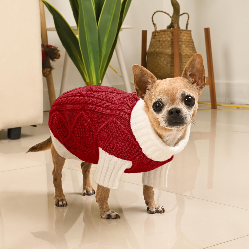 KCFESTIHUE model wearing red Argyle knit dog sweater showcases festive look