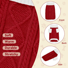 KCFESTIHUE dog sweater red side view demonstrates easy pullover design for quick dressing