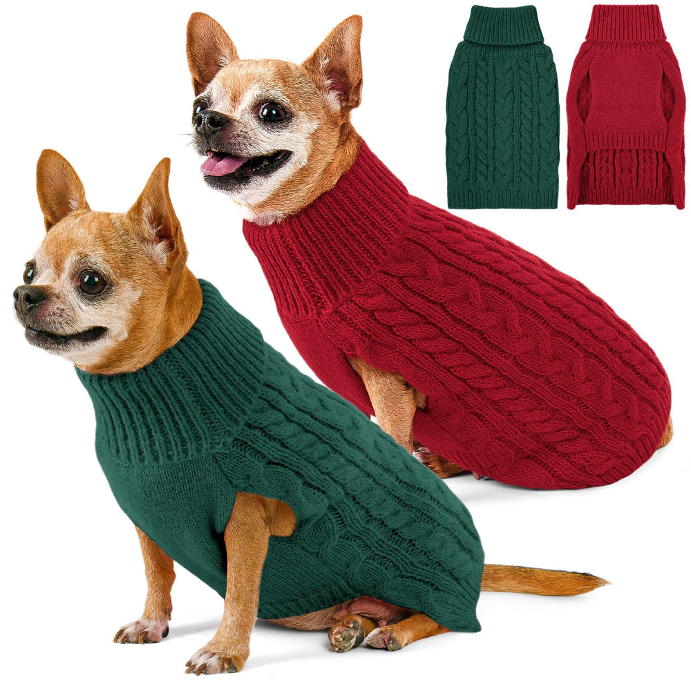 KCFESTIHUE two-pack dog sweaters red for small breeds, cozy warmth during winter walks.