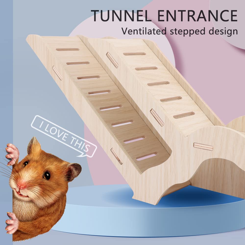 Kcrygogo hamster explorer wooden burrow features a chew-safe, natural-material design for exploration