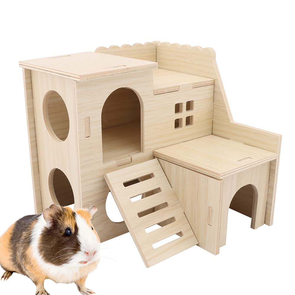Kcrygogo hamster maze wood house front view shows a cozy hideout for big Syrian hamsters
