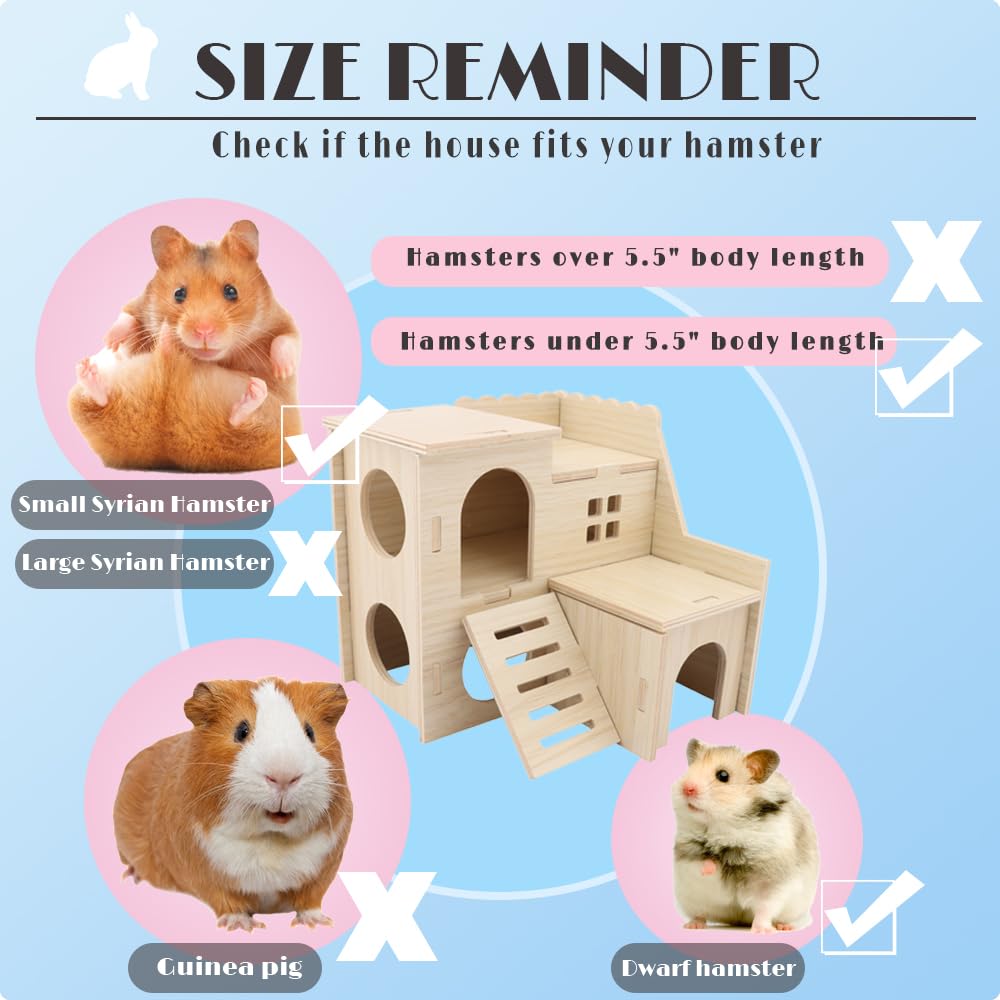 kcrygogo tiny hamster maze wood house double-decker design for climbing.