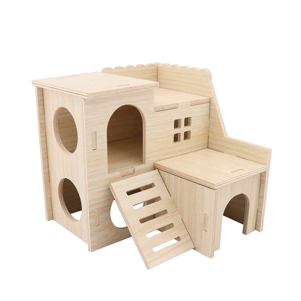 kcrygogo tiny hamster maze wood house front view showing cozy hideout.