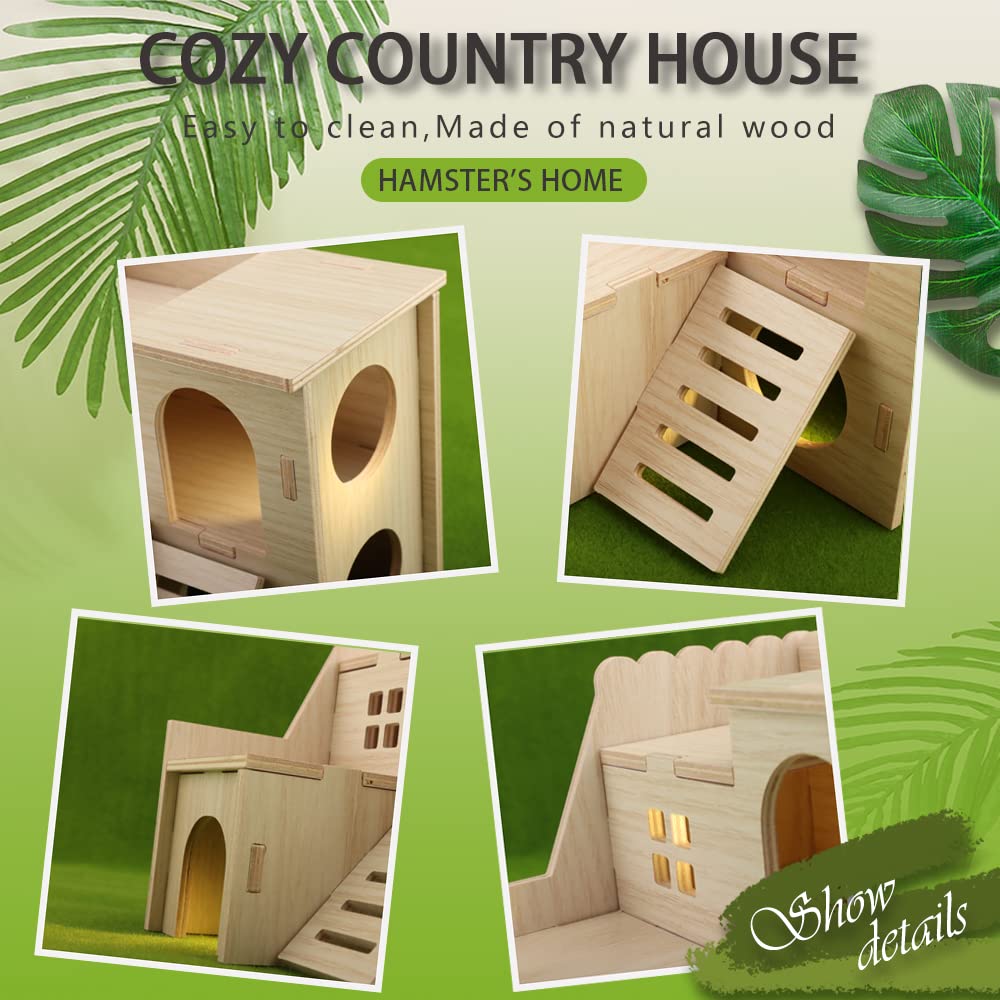 kcrygogo tiny hamster maze wood house lookout holes for monitoring.