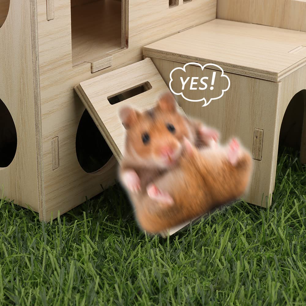 kcrygogo tiny hamster maze wood house natural wood texture and safe materials.