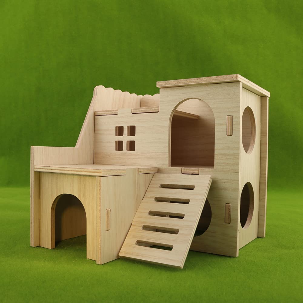 kcrygogo tiny hamster maze wood house slide detail for playful enrichment.