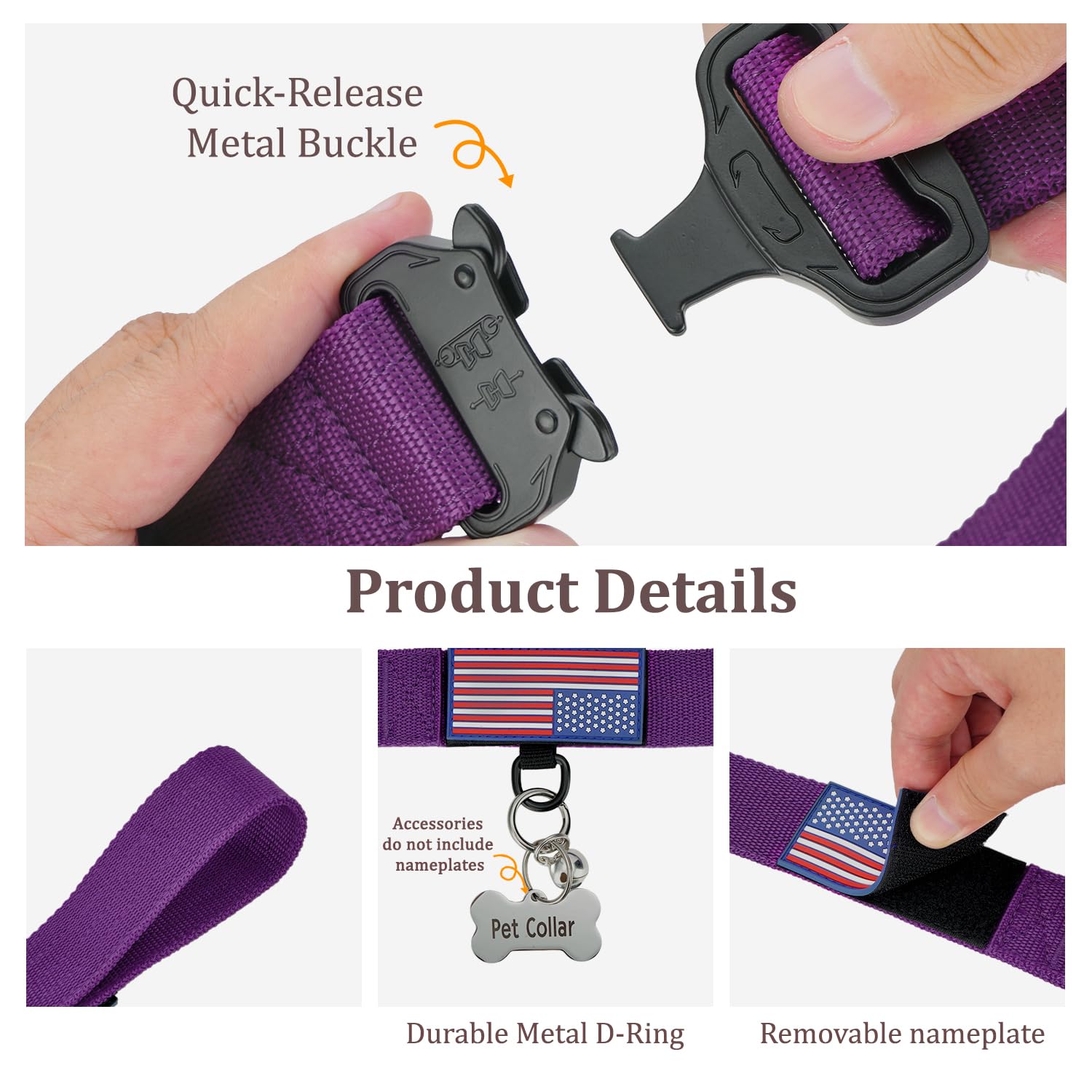 KCUCOP heavy-duty tactical dog collar two D-Rings support leash and ID tag options.