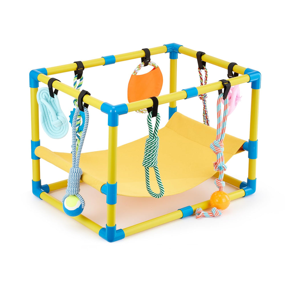 Keaber Puppy Play Gym: estructura PVC estable para juego seguro.