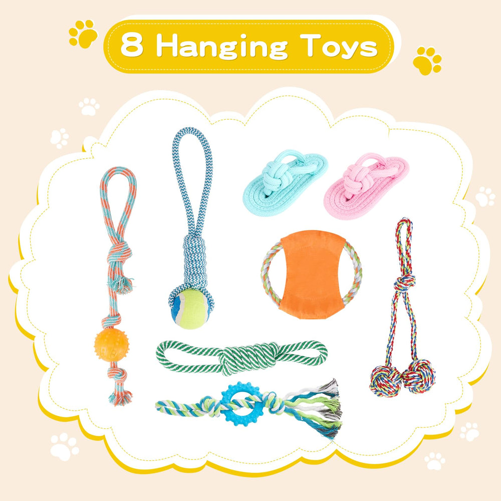 Keaber Puppy Play Gym: ocho juguetes colgantes para estimulación sensorial.