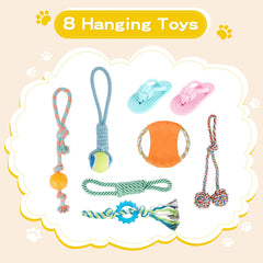 Keaber Puppy Play Gym: ocho juguetes colgantes para estimulación sensorial.